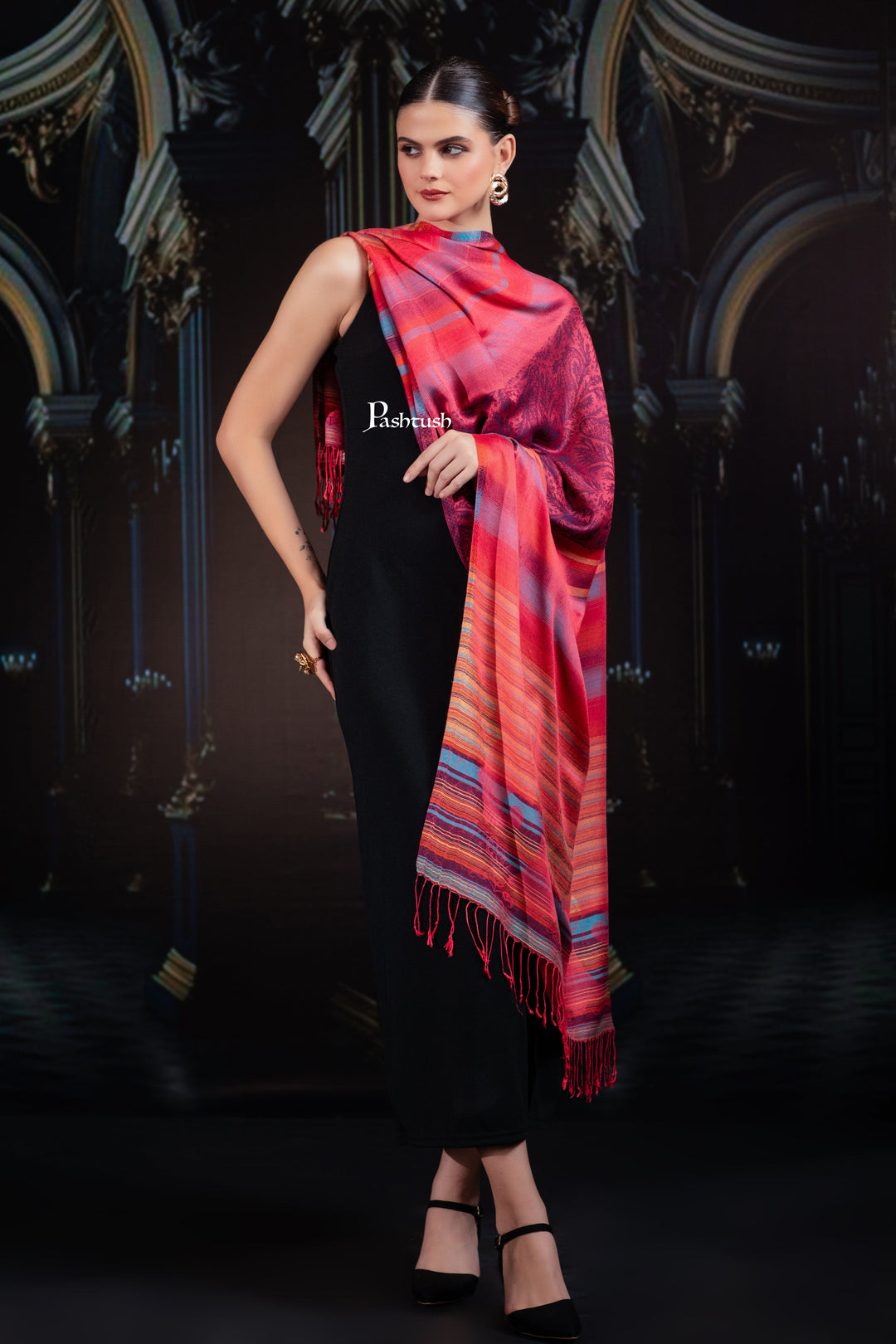 Pashtush India womens scarf and Stoles Pashtush Mens Bamboo Stole, Woven Stripes  Design, Multicolour