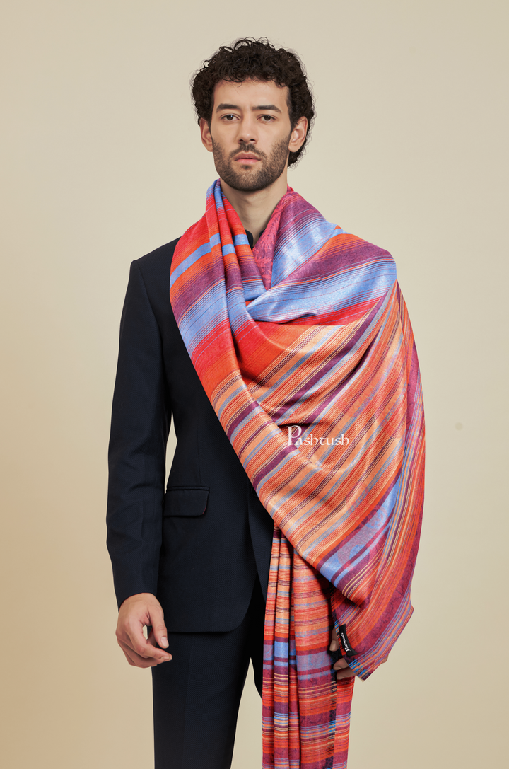 Pashtush India Mens scarf and Stoles Pashtush Mens Bamboo Striped Stole, Multicolour