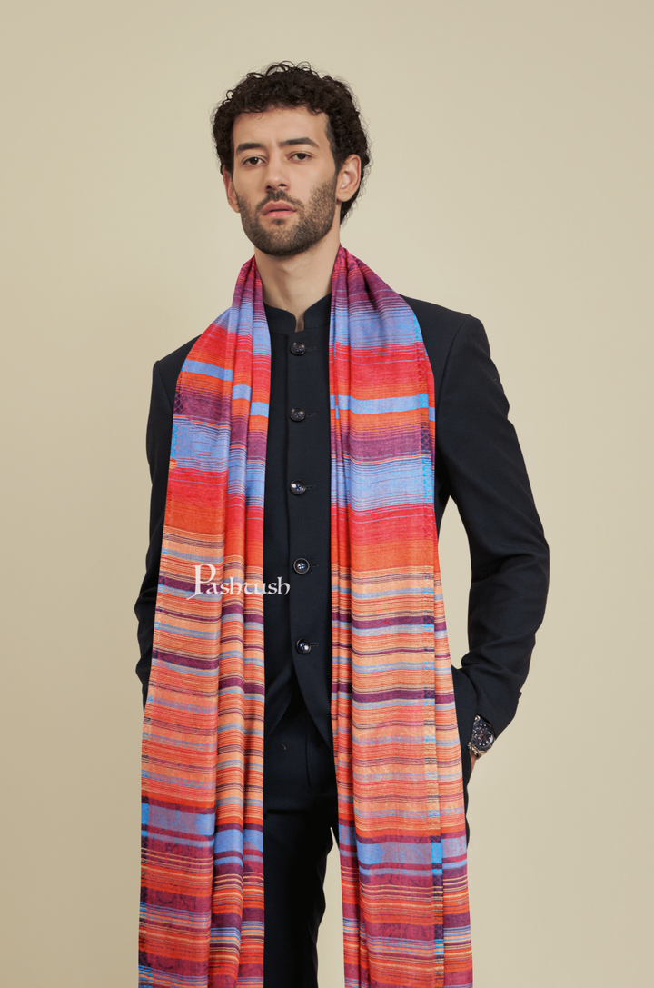 Pashtush India Mens scarf and Stoles Pashtush Mens Bamboo Striped Stole, Multicolour