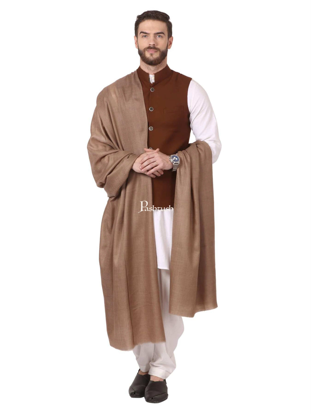 Pashtush India Mens Shawls Gents Shawl Pashtush Mens Blended Wool Ring Shawl, Blended Wool, Light Weight, Taupe
