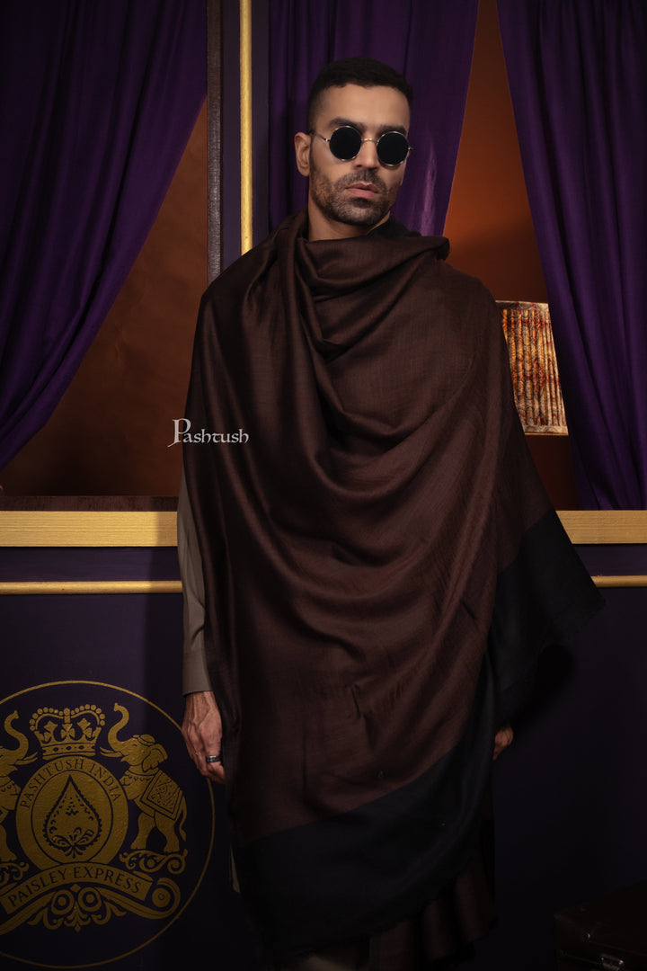 Pashtush India Mens Shawls Gents Shawl Pashtush Mens Cashmere Shawl, Reversible Design, Dark Brown