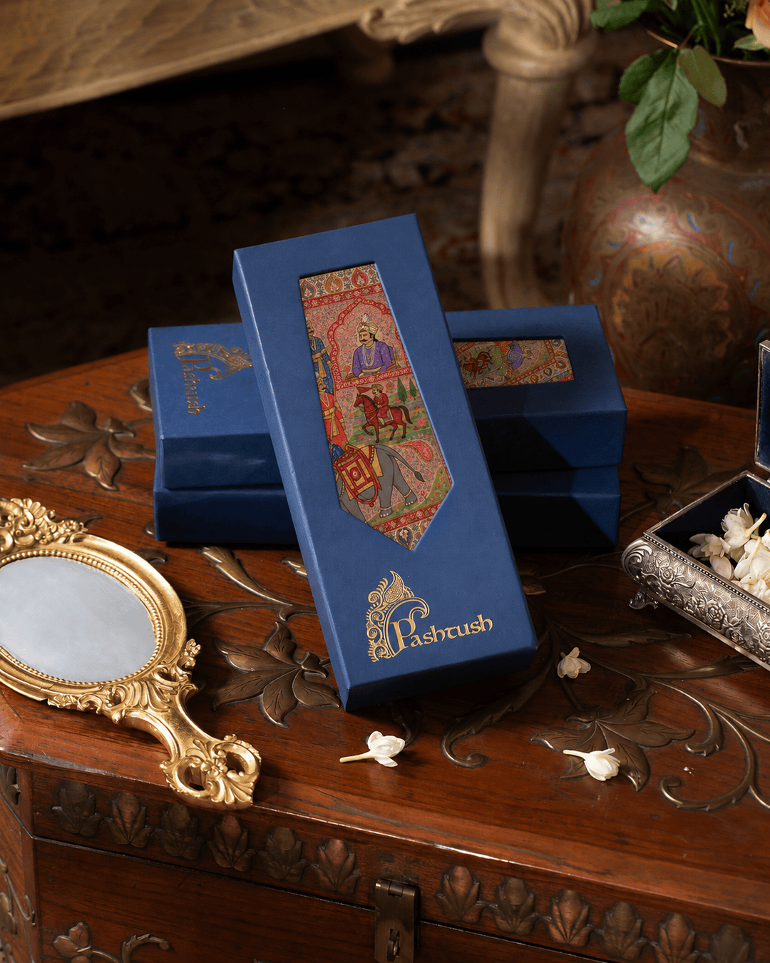 Pashtush India Gift Pack Pashtush Mens Darbar Sartorial Pocket Square, Mughal Miniature Art, Ultra Soft Silky Texture.