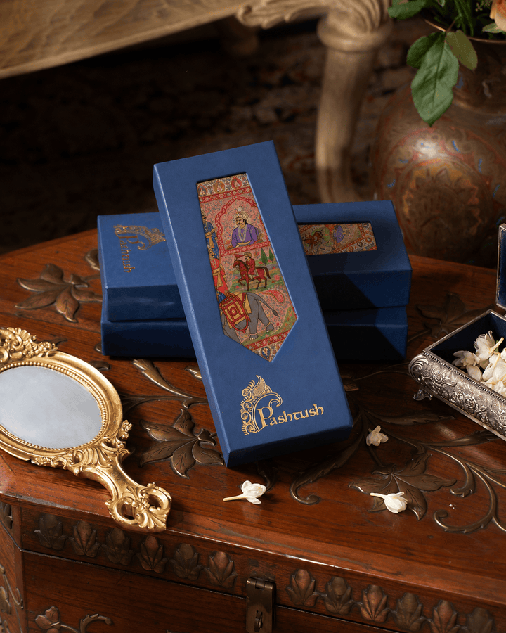 Pashtush India Gift Pack Pashtush Mens Darbar Sartorial Pocket Square, Mughal Miniature Art, Ultra Soft Silky Texture.