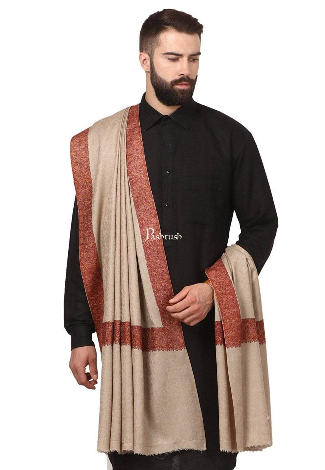 Pashtush India Mens Shawls Gents Shawl Pashtush Mens Daur Embroidery Shawl - Medium Size