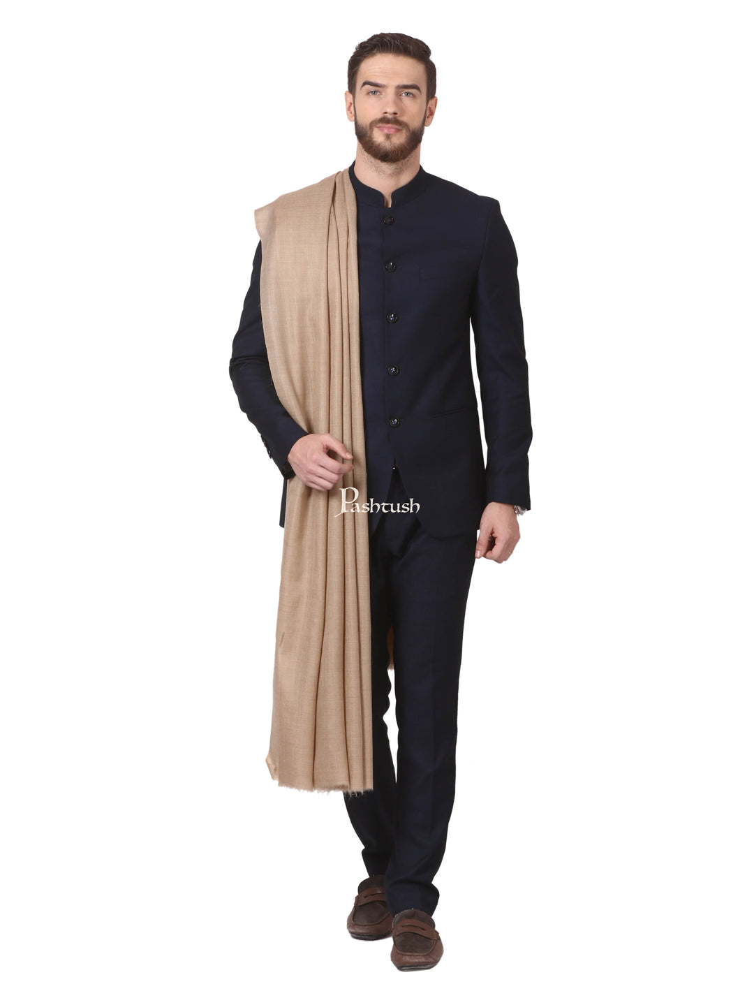 Pashtush India Mens Shawls Gents Shawl Pashtush Mens Diamond Weave Shawl, Fine Wool Medium Size, taupe