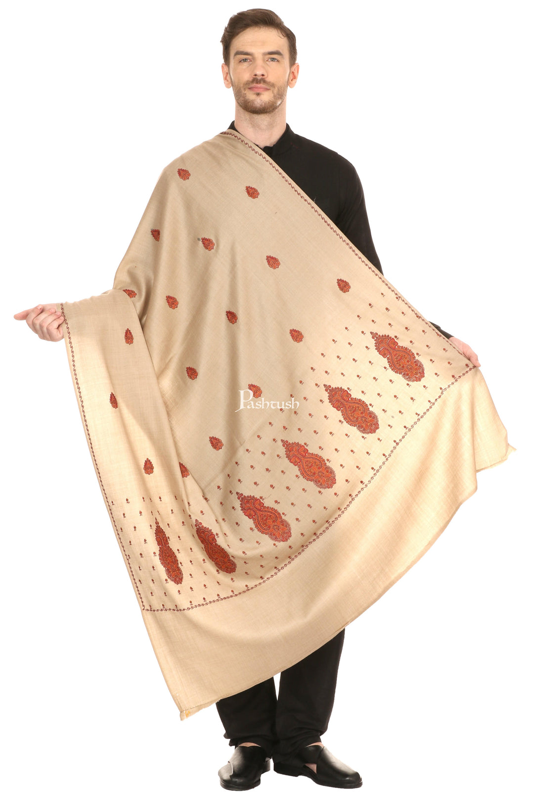 Pashtush India Mens Shawls Gents Shawl Pashtush Mens Embroidered Shawl In Extra Fine Wool Shawl