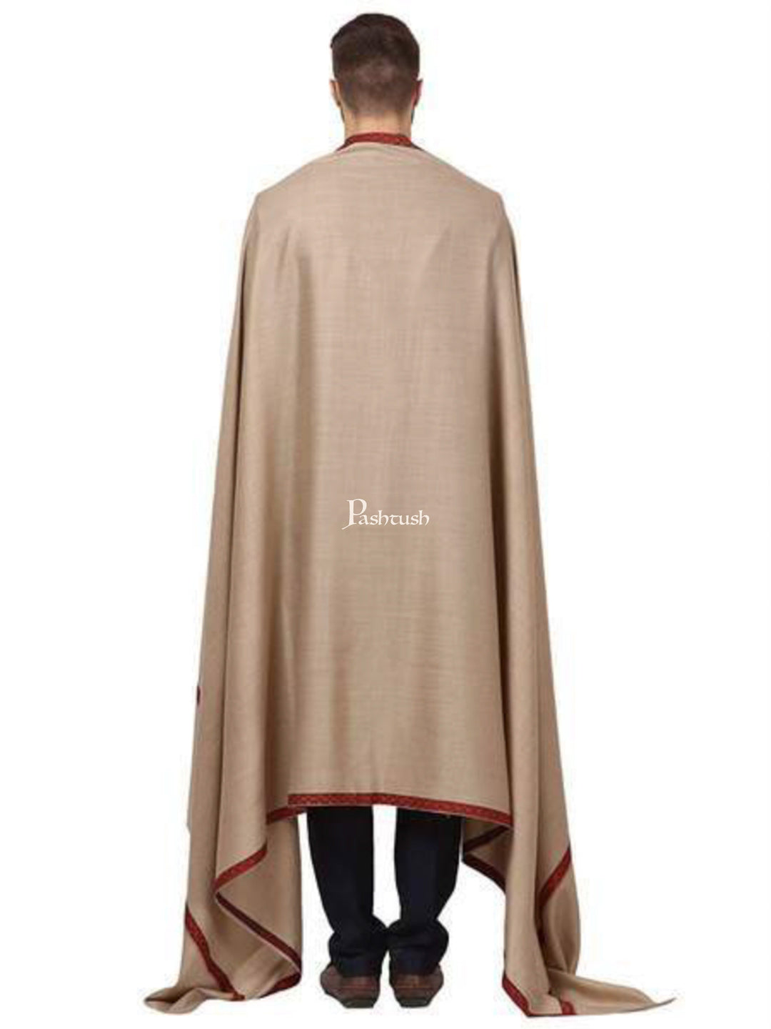 Pashtush India Mens Shawls Gents Shawl Pashtush Mens Embroidery Mens Shawl, Full Size, Beige