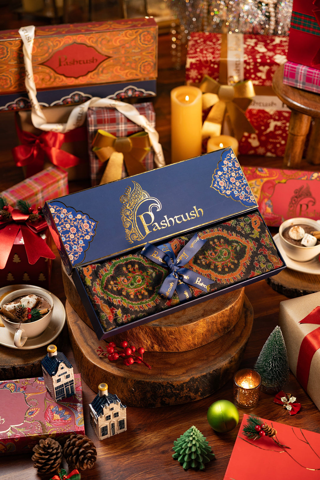 Pashtush India Gift Pack Pashtush Mens Ethnic Weave Stole, Pure Wool With Woolmark Certificate, Black