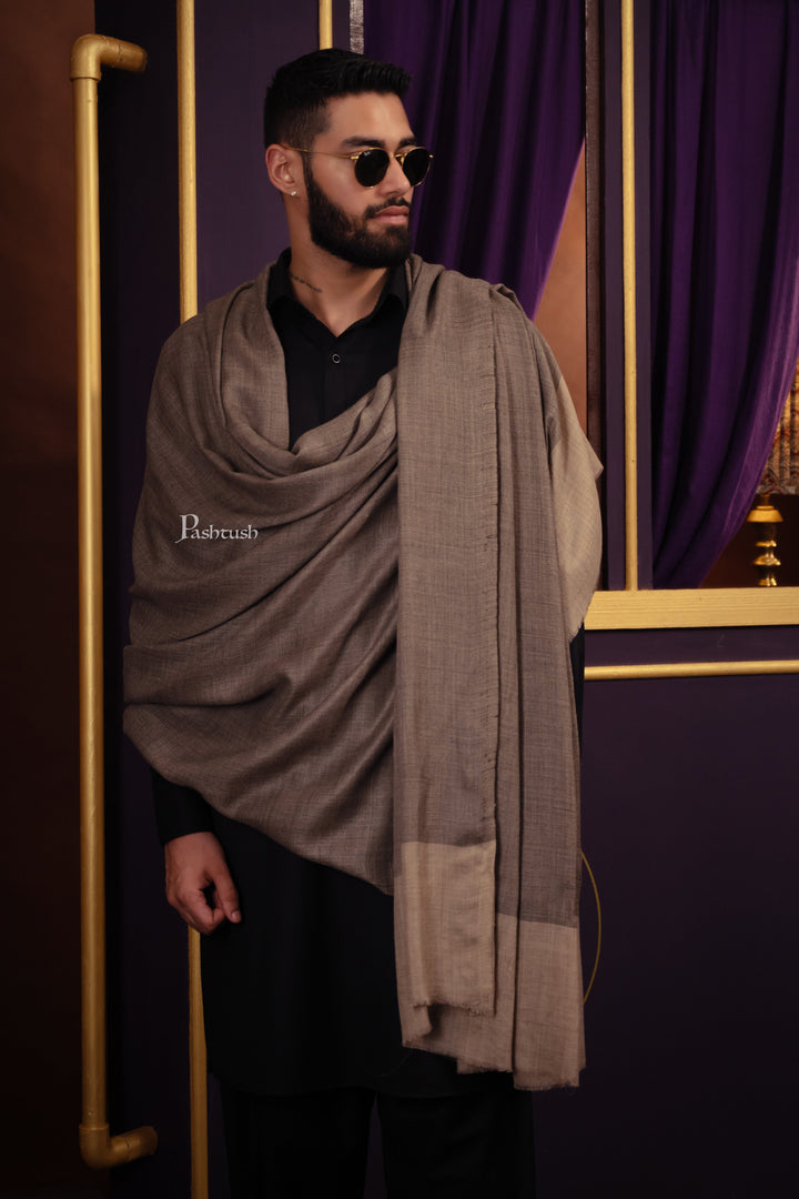 Pashtush India Mens Shawls Gents Shawl Pashtush Mens Extra Fine Silk Wool Shawl, Full Size, Black and Beige