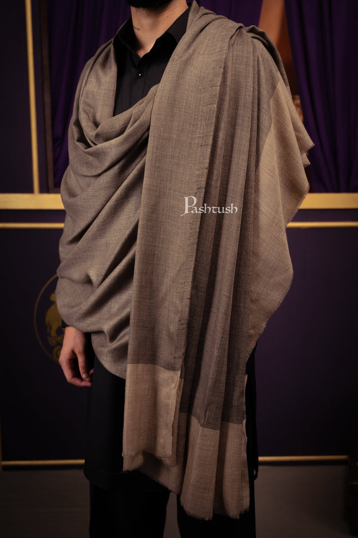 Pashtush India Mens Shawls Gents Shawl Pashtush Mens Extra Fine Silk Wool Shawl, Full Size, Black and Beige