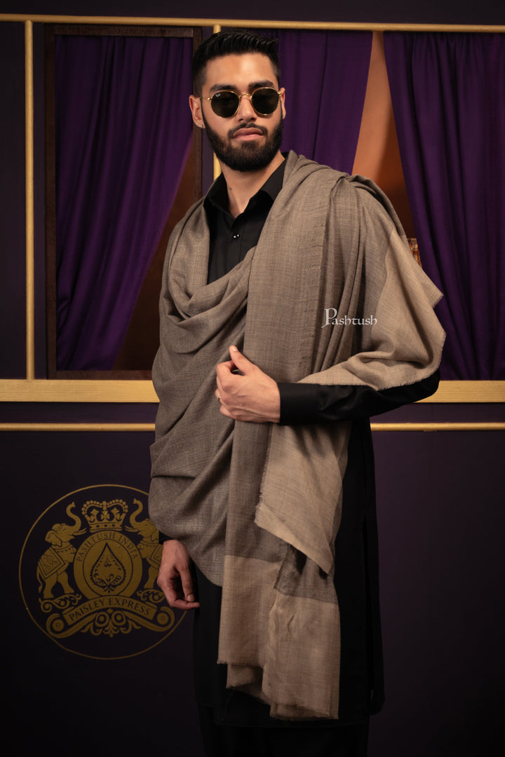 Pashtush India Mens Shawls Gents Shawl Pashtush Mens Extra Fine Silk Wool Shawl, Full Size, Black and Beige