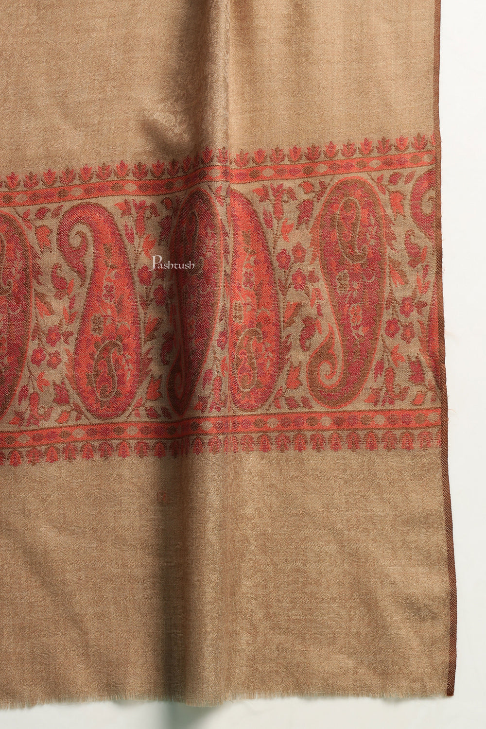 Pashtush India Mens Shawls Gents Shawl Pashtush Mens Extra Fine Wool Shawl, Paisley Design, Taupe