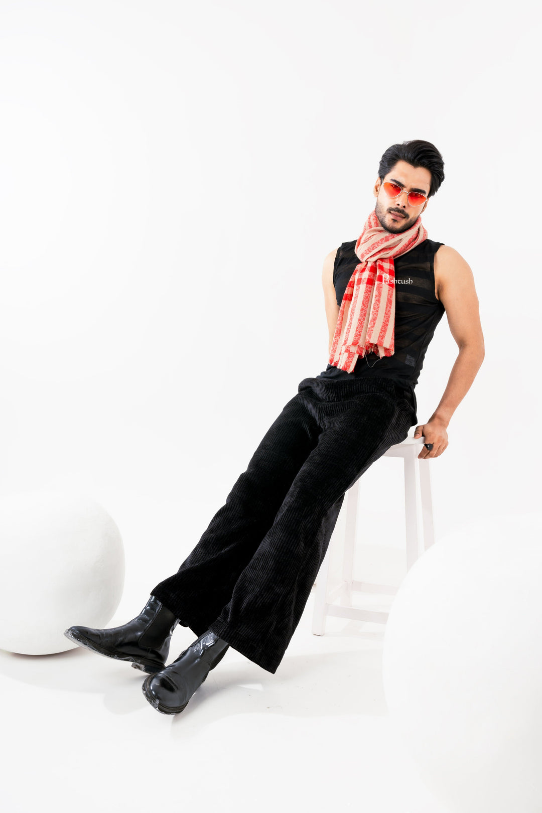 Pashtush India Mens Scarves Stoles and Mufflers Pashtush Mens Extra Fine Wool Stole, Check Stripe Design, Maroon