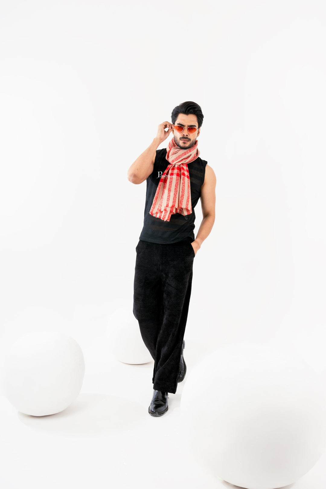 Pashtush India Mens Scarves Stoles and Mufflers Pashtush Mens Extra Fine Wool Stole, Check Stripe Design, Maroon