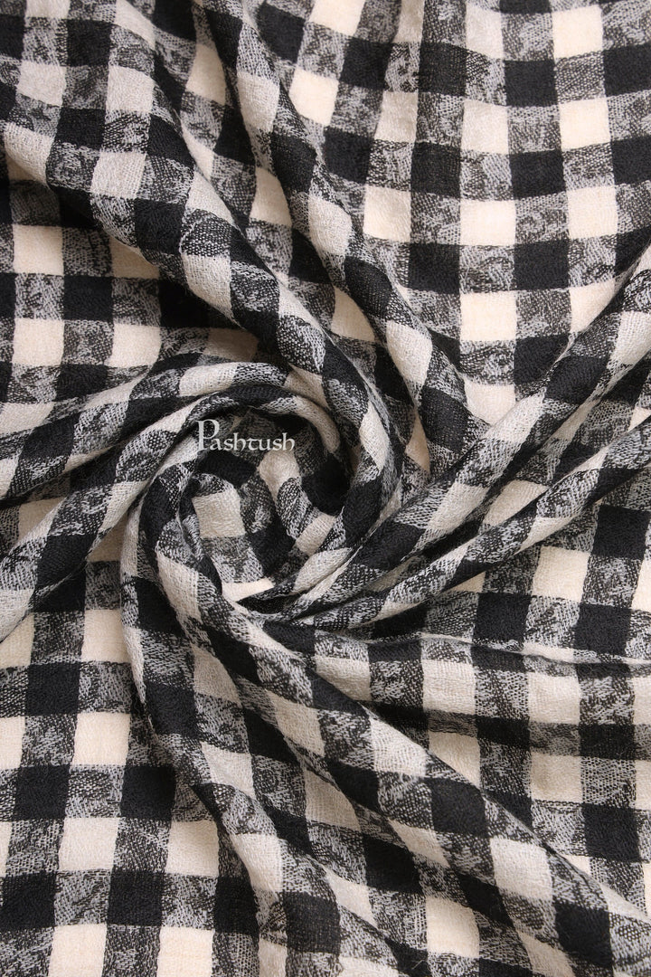 Pashtush India Mens Scarves Stoles and Mufflers Pashtush Mens Extra Fine Wool Stole, Checkered Weave Design, Black