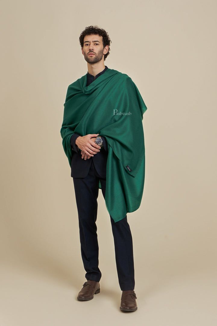 Pashtush India Mens Scarves Stoles and Mufflers Pashtush Mens Extra Fine Wool Stole,  Design, Bottle Green