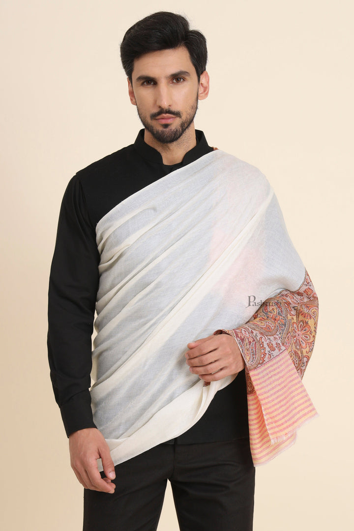 Pashtush India Mens Scarves Stoles and Mufflers Pashtush Mens Extra Fine Wool Stole, Paisley Weave Design, Beige