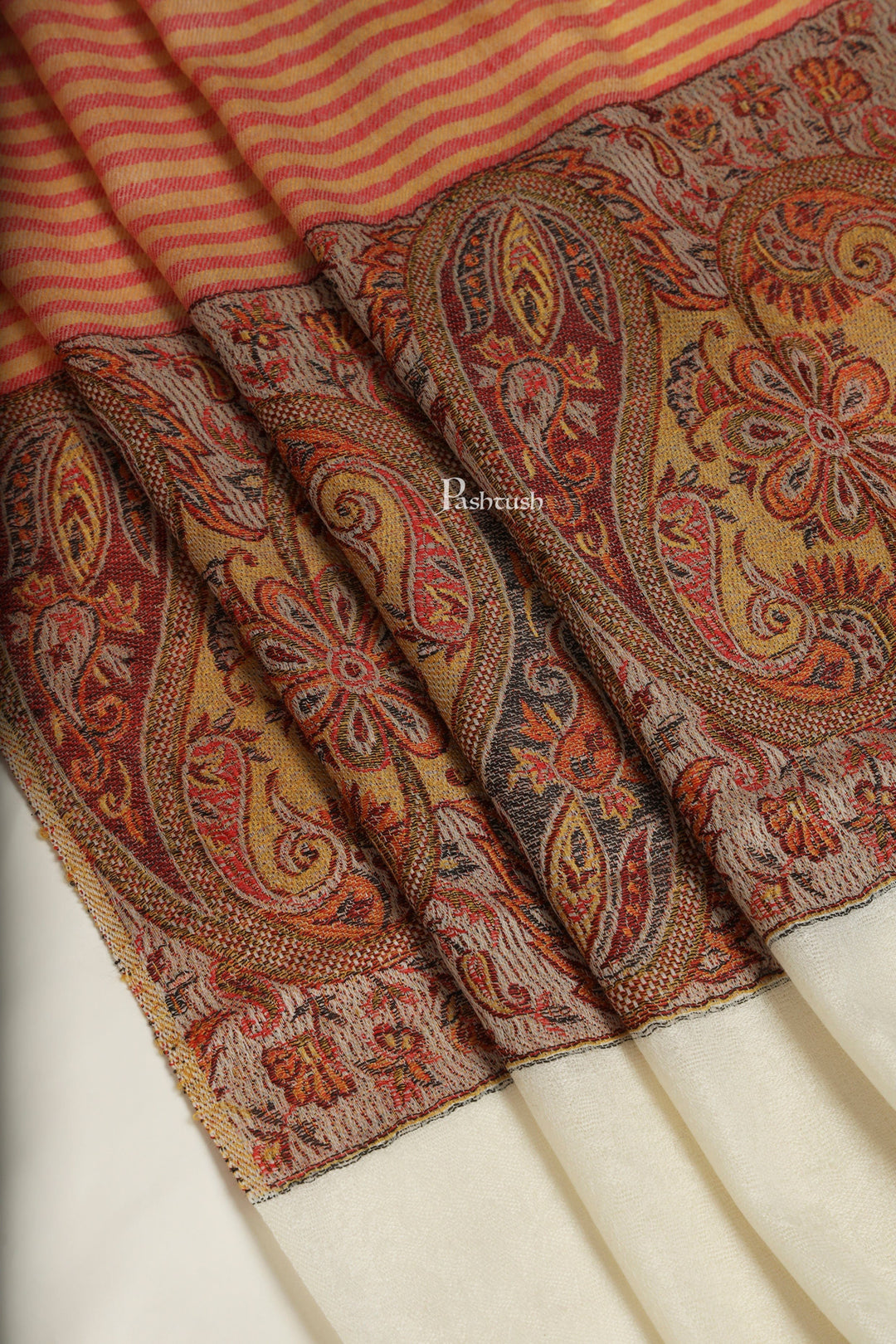 Pashtush India Mens Scarves Stoles and Mufflers Pashtush Mens Extra Fine Wool Stole, Paisley Weave Design, Beige