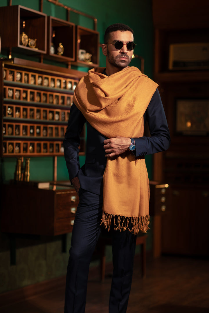 Pashtush India Mens Scarves Stoles and Mufflers Pashtush Mens Extra Fine Wool Stole, Solid Colour, Mustard