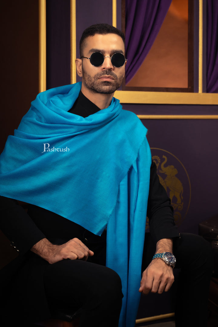 Pashtush India Mens Scarves Stoles and Mufflers Pashtush Mens Extra Fine Wool Stole, Solid Design, Arabic Sea Blue