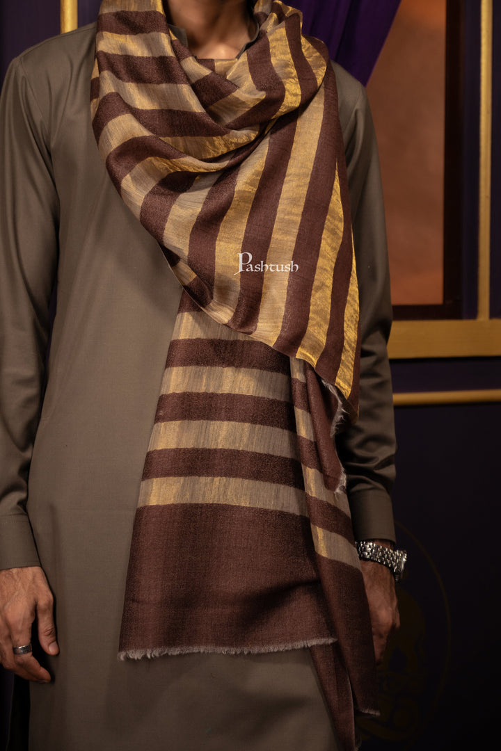 Pashtush India Mens Scarves Stoles and Mufflers Pashtush Mens Extra Fine Wool  Stole, Twilght Collection Stripe Design, Dark Brown