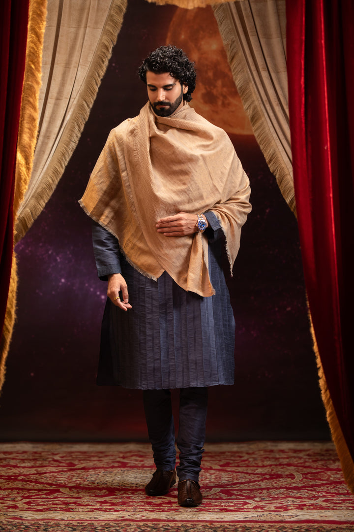 Pashtush India Mens Scarves Stoles and Mufflers Pashtush Mens Extra Fine Wool Stole, Twilight Design, Beige