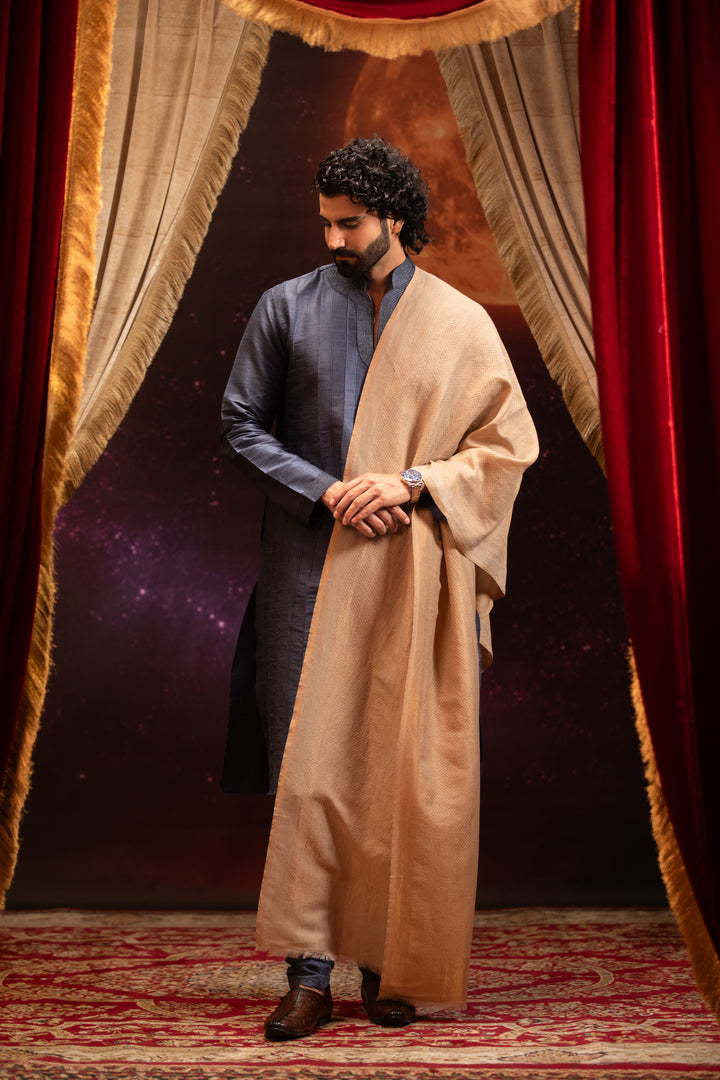 Pashtush India Mens Scarves Stoles and Mufflers Pashtush Mens Extra Fine Wool Stole, Twilight Design, Beige