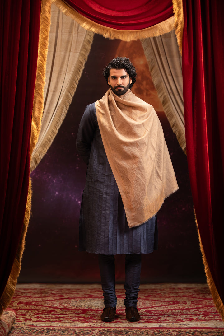 Pashtush India Mens Scarves Stoles and Mufflers Pashtush Mens Extra Fine Wool Stole, Twilight Design, Beige