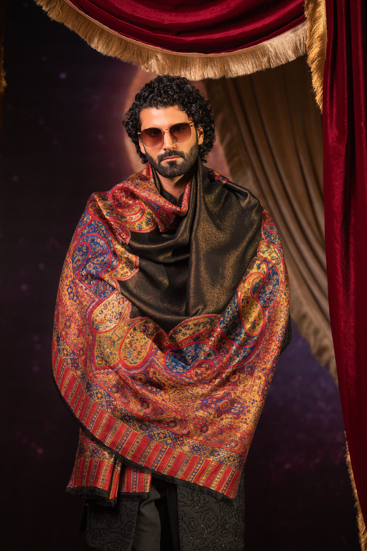 Pashtush India Mens Scarves Stoles and Mufflers Pashtush Mens Extra Fine Wool Stole, Twilight Design, Reversible, Multicolour