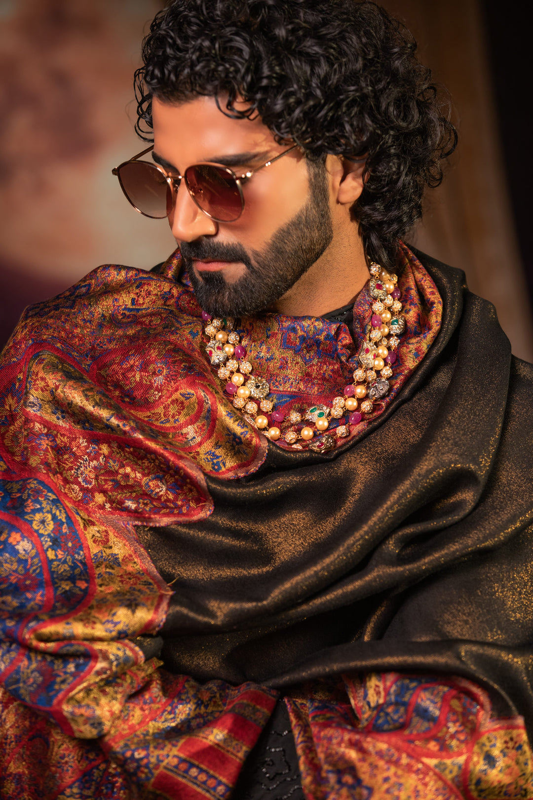 Pashtush India Mens Scarves Stoles and Mufflers Pashtush Mens Extra Fine Wool Stole, Twilight Design, Reversible, Multicolour