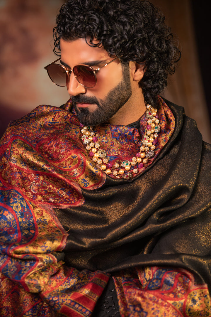 Pashtush India Mens Scarves Stoles and Mufflers Pashtush Mens Extra Fine Wool Stole, Twilight Design, Reversible, Multicolour