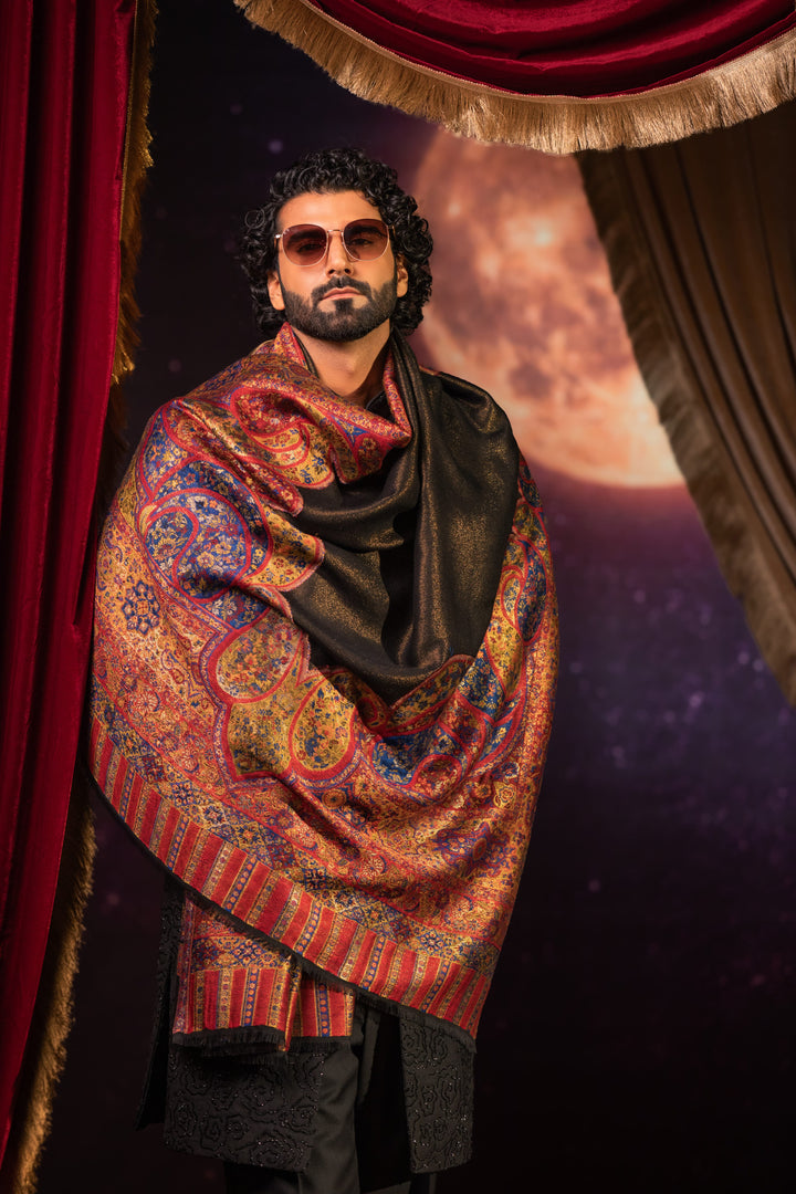 Pashtush India Mens Scarves Stoles and Mufflers Pashtush Mens Extra Fine Wool Stole, Twilight Design, Reversible, Multicolour