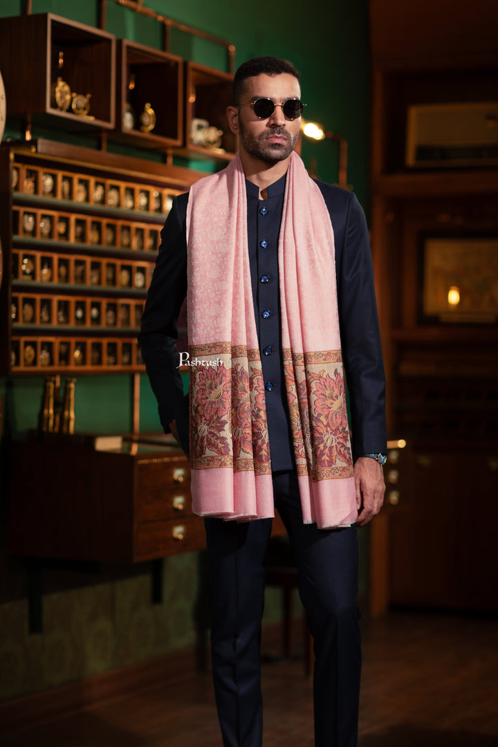 Pashtush India Mens Scarves Stoles and Mufflers Pashtush Mens Extra Fine Wool Stole, Woven Design, Salmon