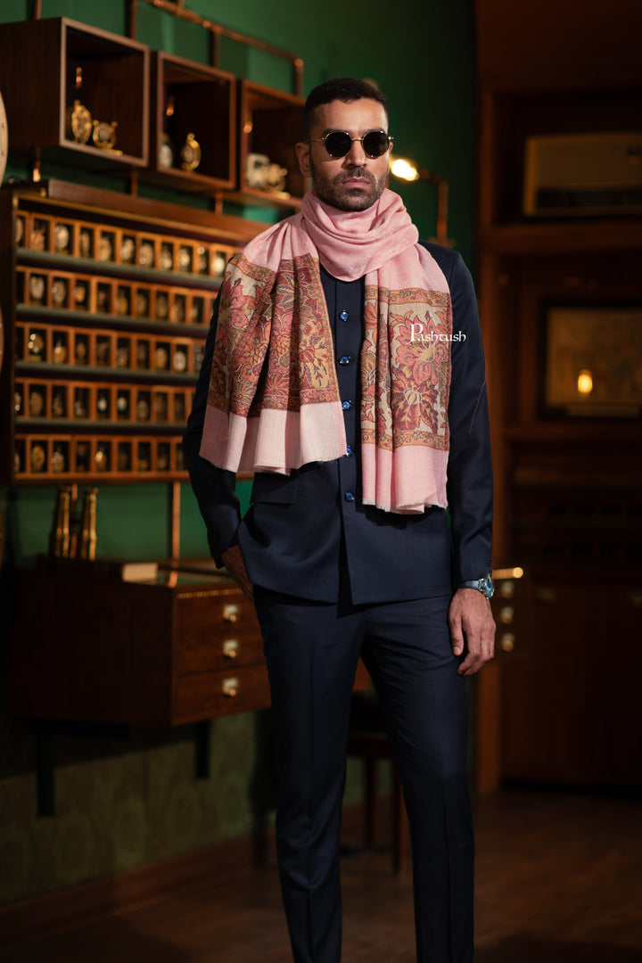 Pashtush India Mens Scarves Stoles and Mufflers Pashtush Mens Extra Fine Wool Stole, Woven Design, Salmon