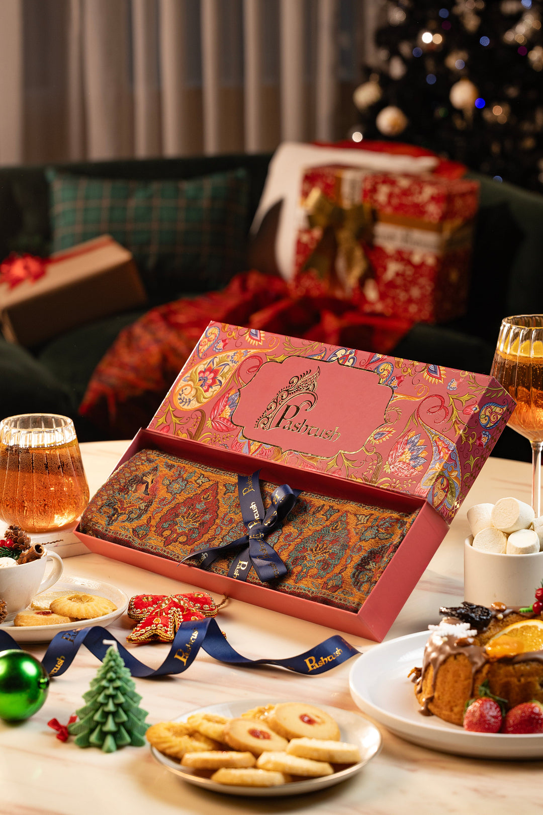 Pashtush India Gift Pack Pashtush Mens Extra Fine Wool Stole, Woven Ethnic Palla Design, Maroon