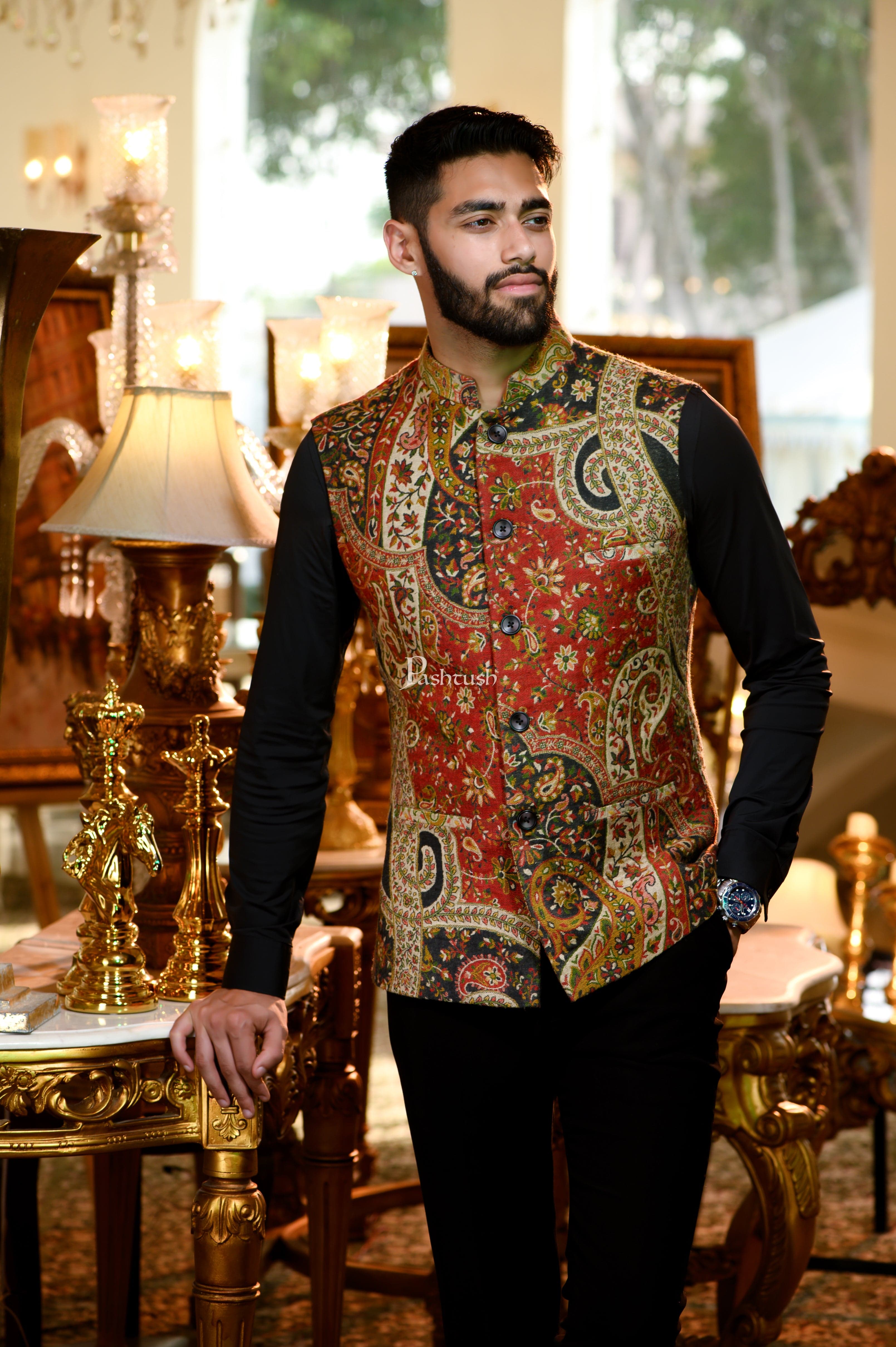 Pashtush Mens Faux Pashmina Jacket, Antique Design, Multicolour – Pashtush  Shawl Store