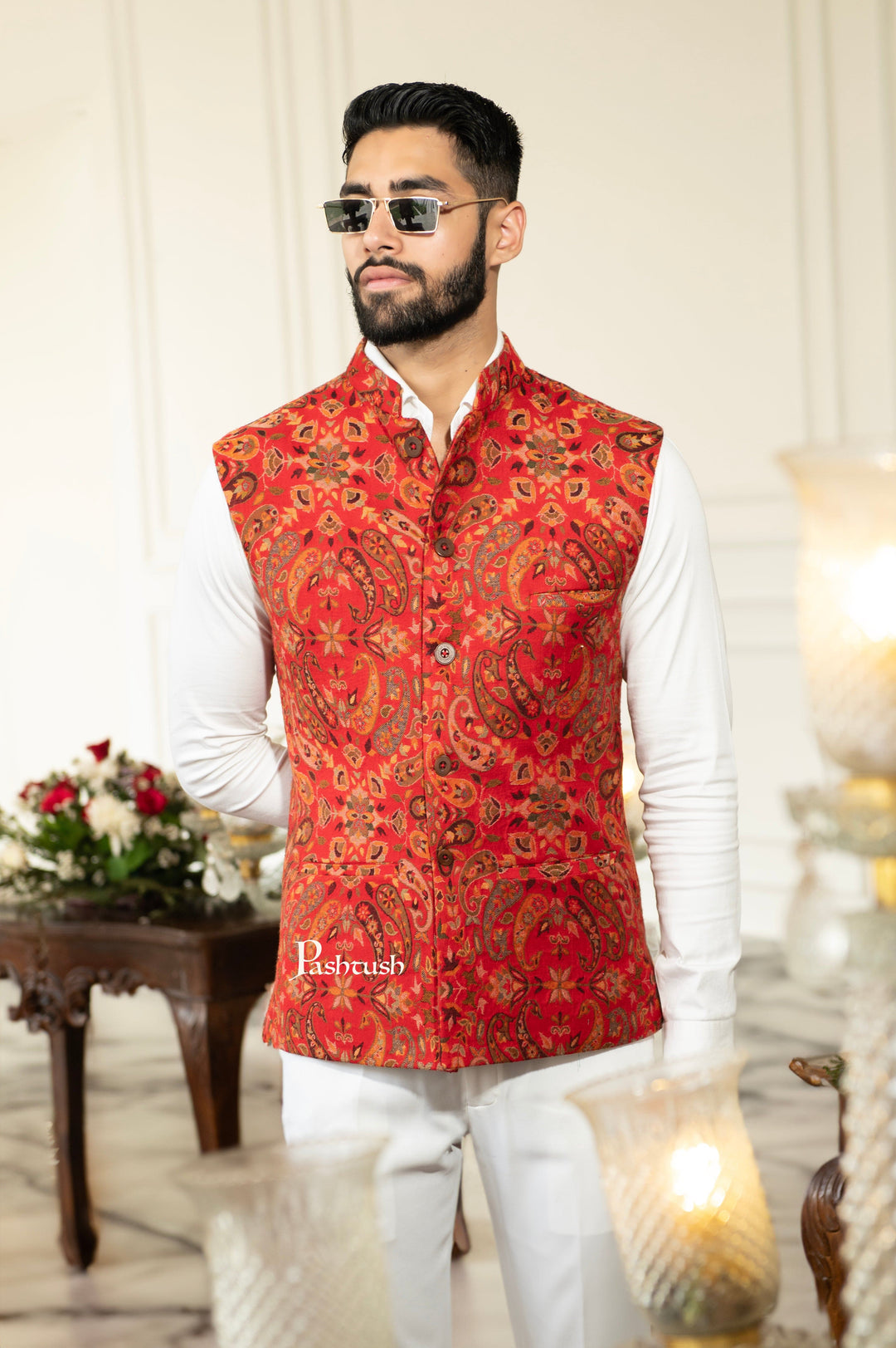 Pashtush Mens Faux Pashmina Jacket, Antique Design, Multicolour