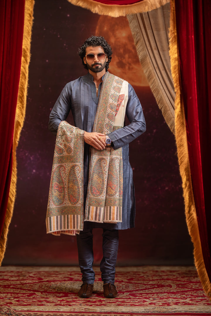 Pashtush India Mens Shawls Gents Shawl Pashtush Mens Faux Pashmina Shawl, Paisley Palla Design, Ivory