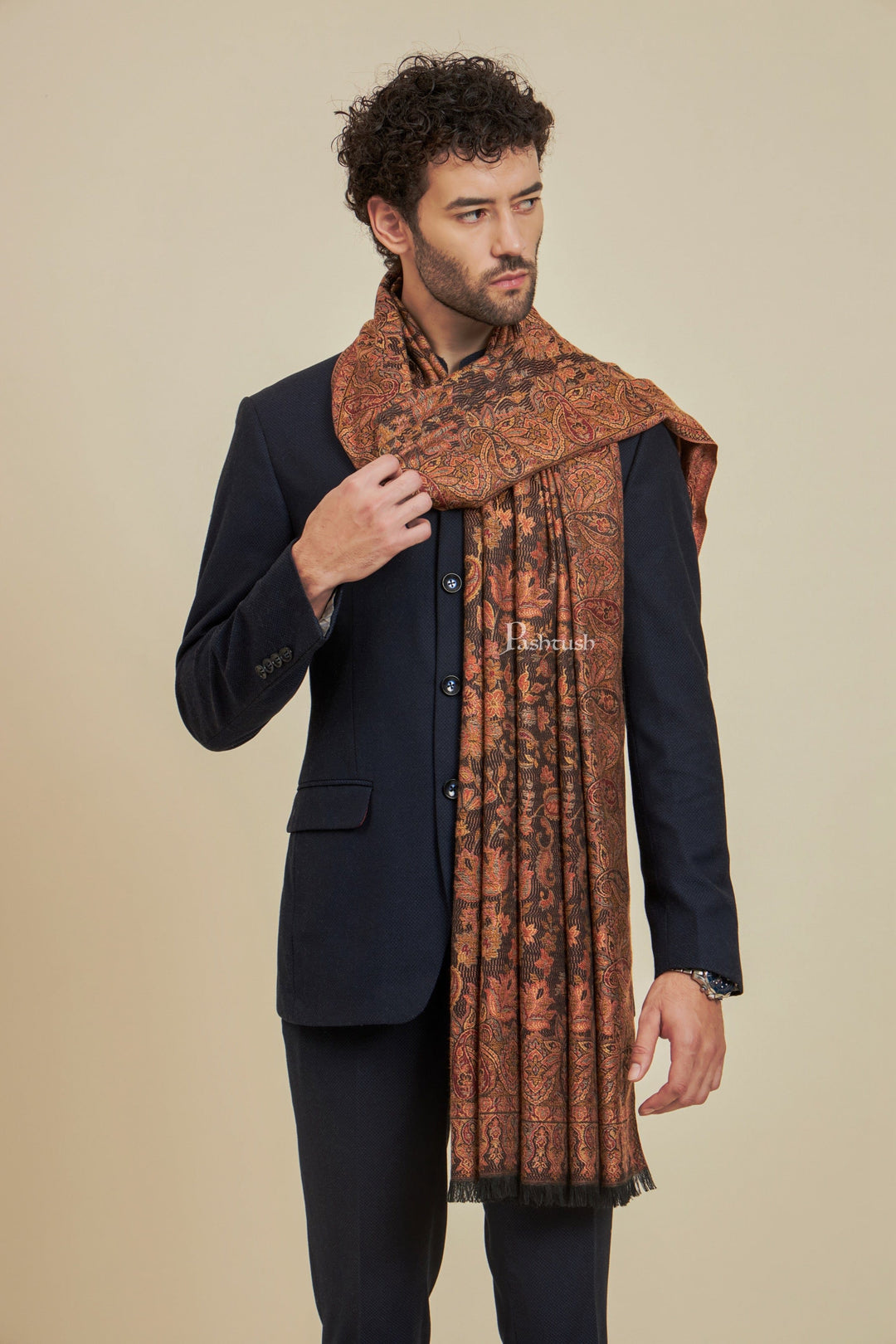 Pashtush India Mens Scarves Stoles and Mufflers Pashtush Mens Faux Pashmina Stole,  Design, Black