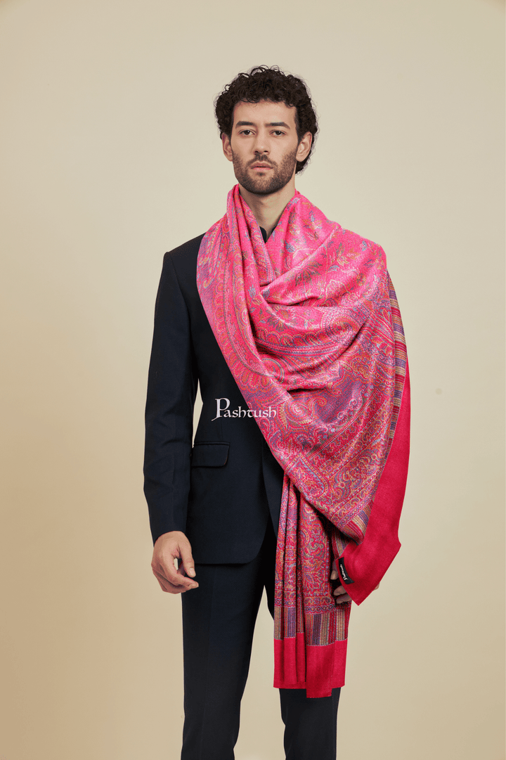 Pashtush India Mens Stoles and Scarves Scarf Pashtush Mens Faux Pashmina Stole, Design, Dark Pink