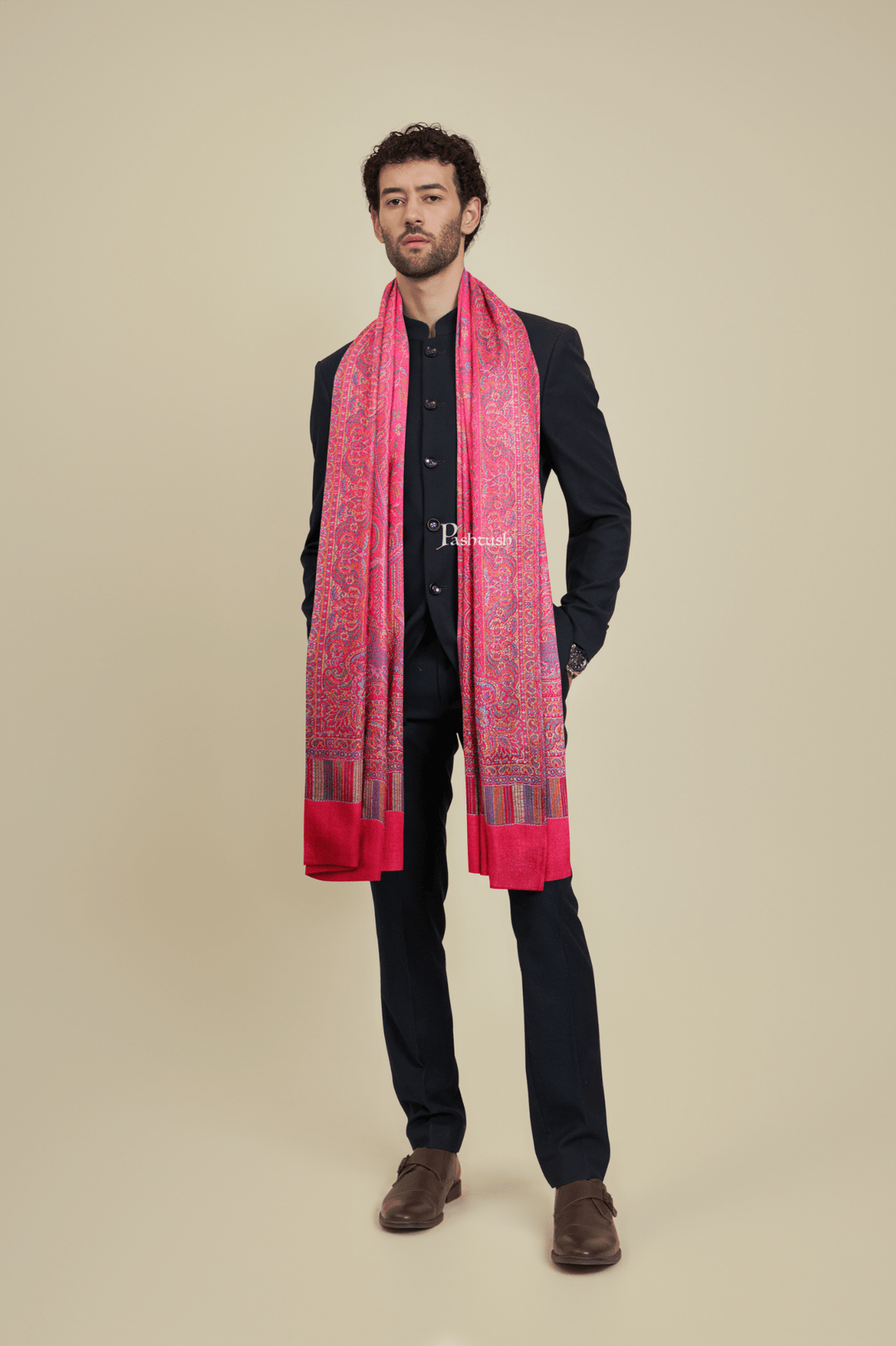 Pashtush India Mens Stoles and Scarves Scarf Pashtush Mens Faux Pashmina Stole, Design, Dark Pink