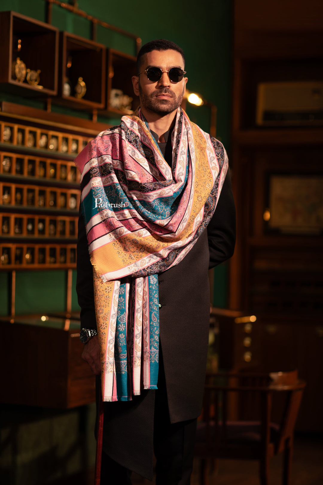 Pashtush India Mens Scarves Stoles and Mufflers Pashtush Mens Faux Pashmina Stole, Multi Stripe Design, Multicolour