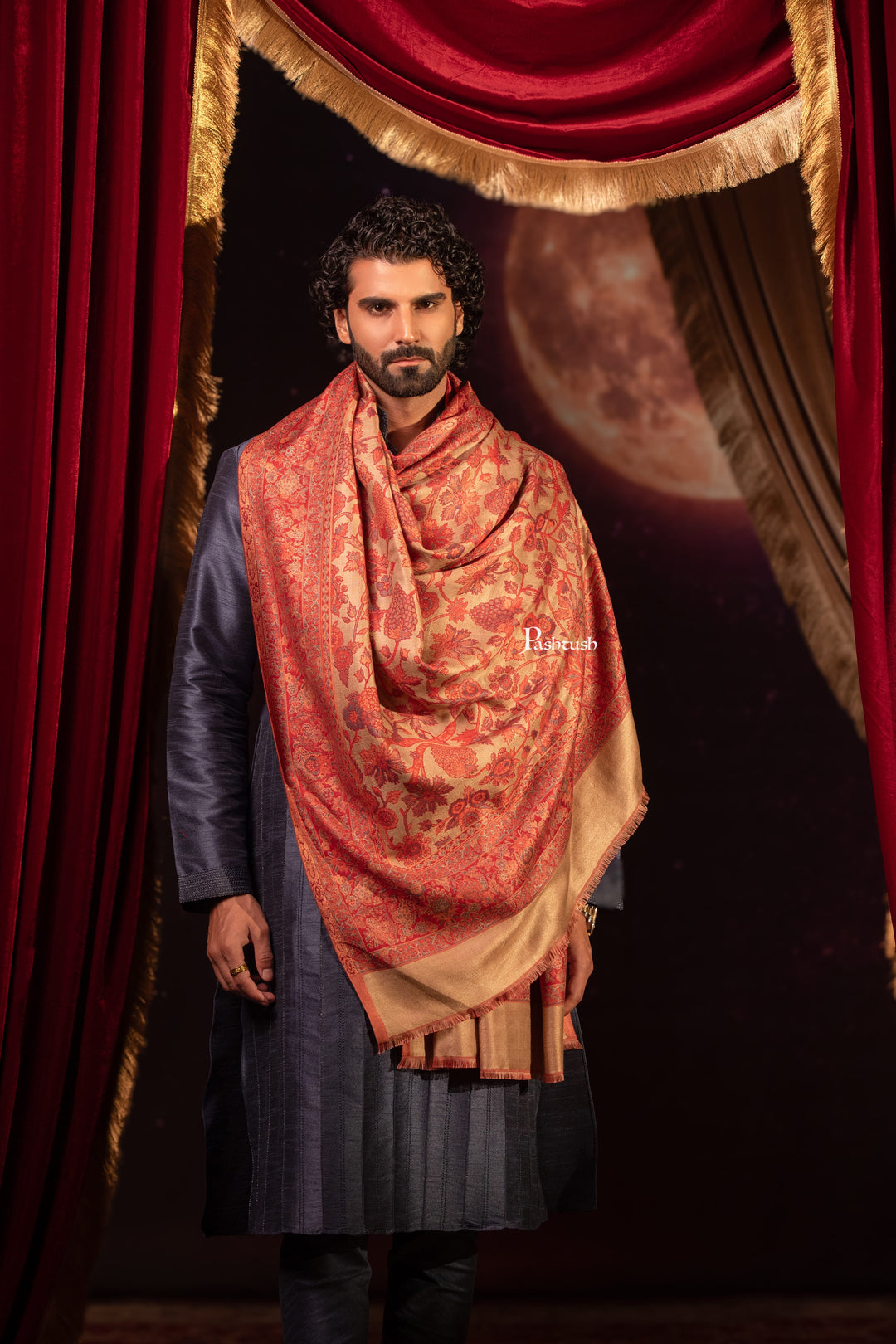 Pashtush India Mens Scarves Stoles and Mufflers Pashtush Mens Faux Pashmina Stole, Paisley Design, Red