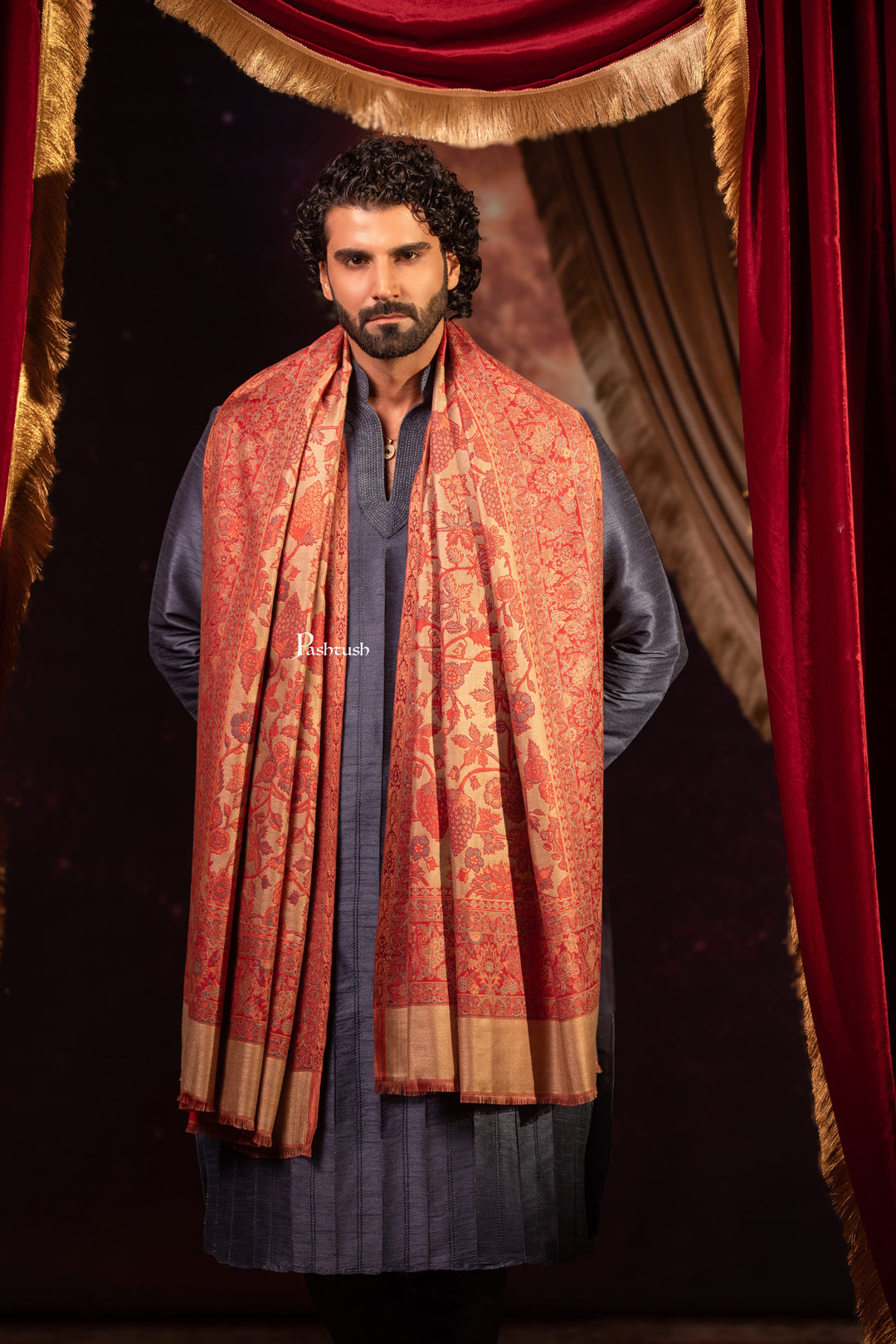 Pashtush India Mens Scarves Stoles and Mufflers Pashtush Mens Faux Pashmina Stole, Paisley Design, Red