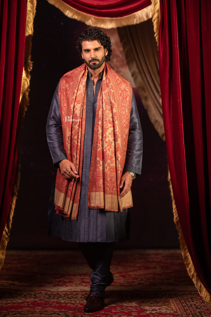 Pashtush India Mens Scarves Stoles and Mufflers Pashtush Mens Faux Pashmina Stole, Paisley Design, Red