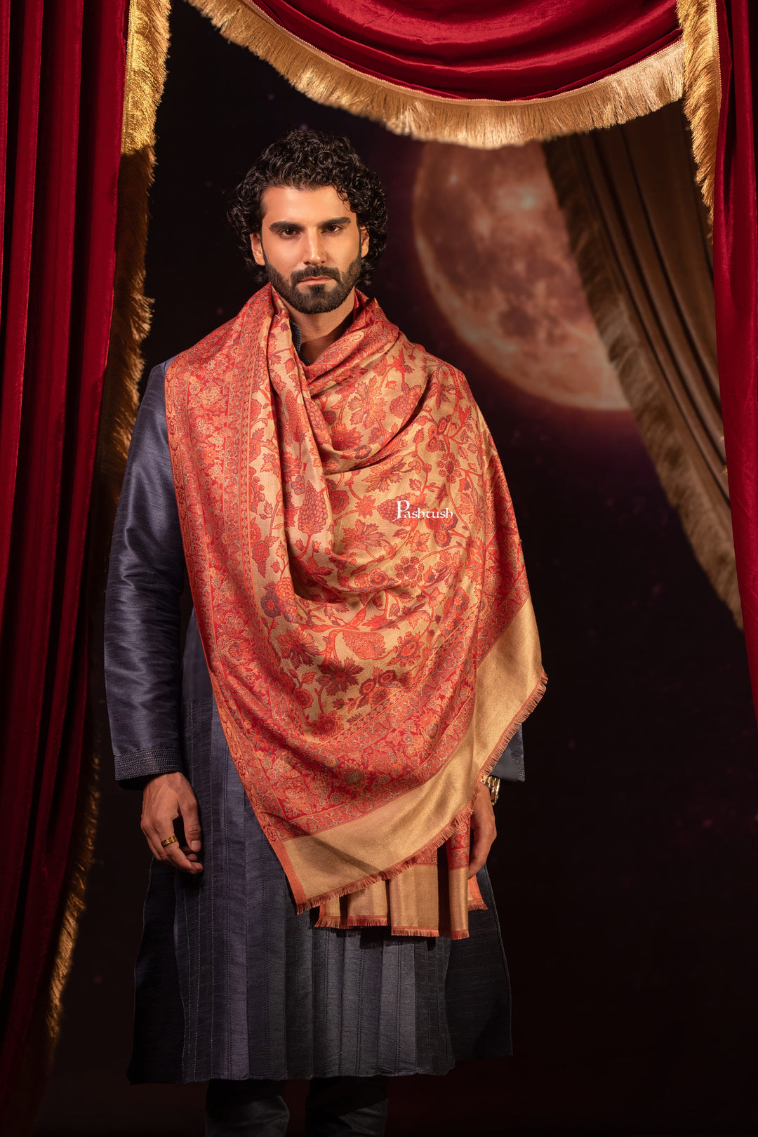 Pashtush India Mens Scarves Stoles and Mufflers Pashtush Mens Faux Pashmina Stole, Paisley Design, Red