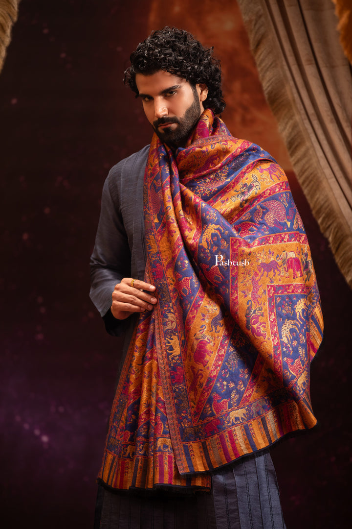 Pashtush India Mens Scarves Stoles and Mufflers Pashtush Mens Faux Pashmina Stole, Twilight Collection Zari Design, Blue