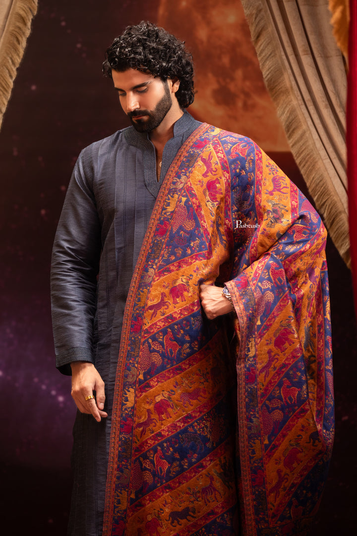 Pashtush India Mens Scarves Stoles and Mufflers Pashtush Mens Faux Pashmina Stole, Twilight Collection Zari Design, Blue