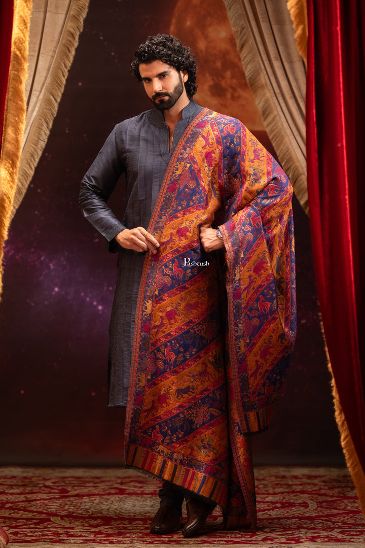 Pashtush India Mens Scarves Stoles and Mufflers Pashtush Mens Faux Pashmina Stole, Twilight Collection Zari Design, Blue