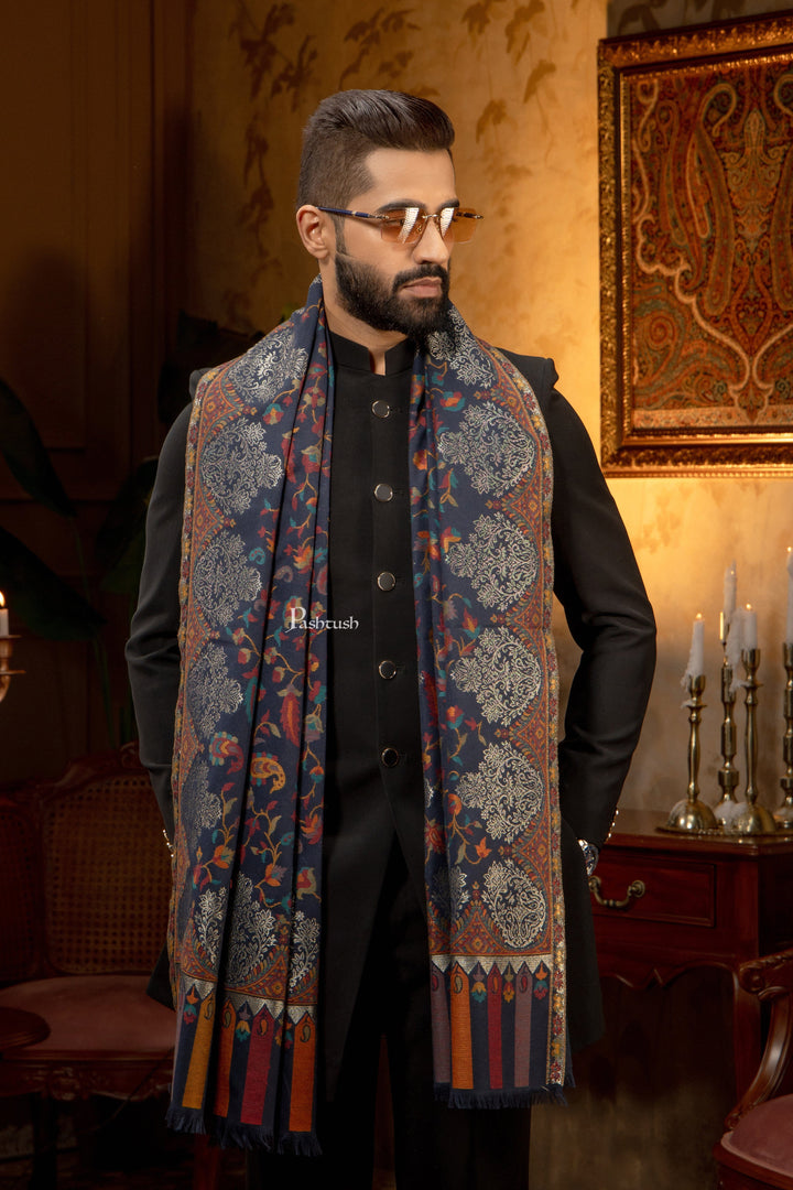 Pashtush India Mens Scarves Stoles and Mufflers Pashtush Mens Faux Pashmina Stole, Twilight Design, Blue